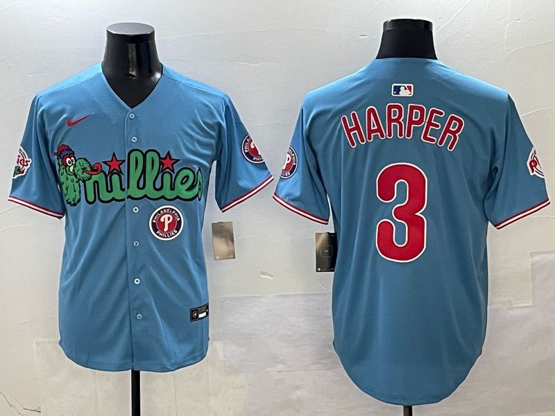 Men Philadelphia Phillies #3 Harper Light Blue three generations Joint Name 2025 Nike MLB Jersey style 7